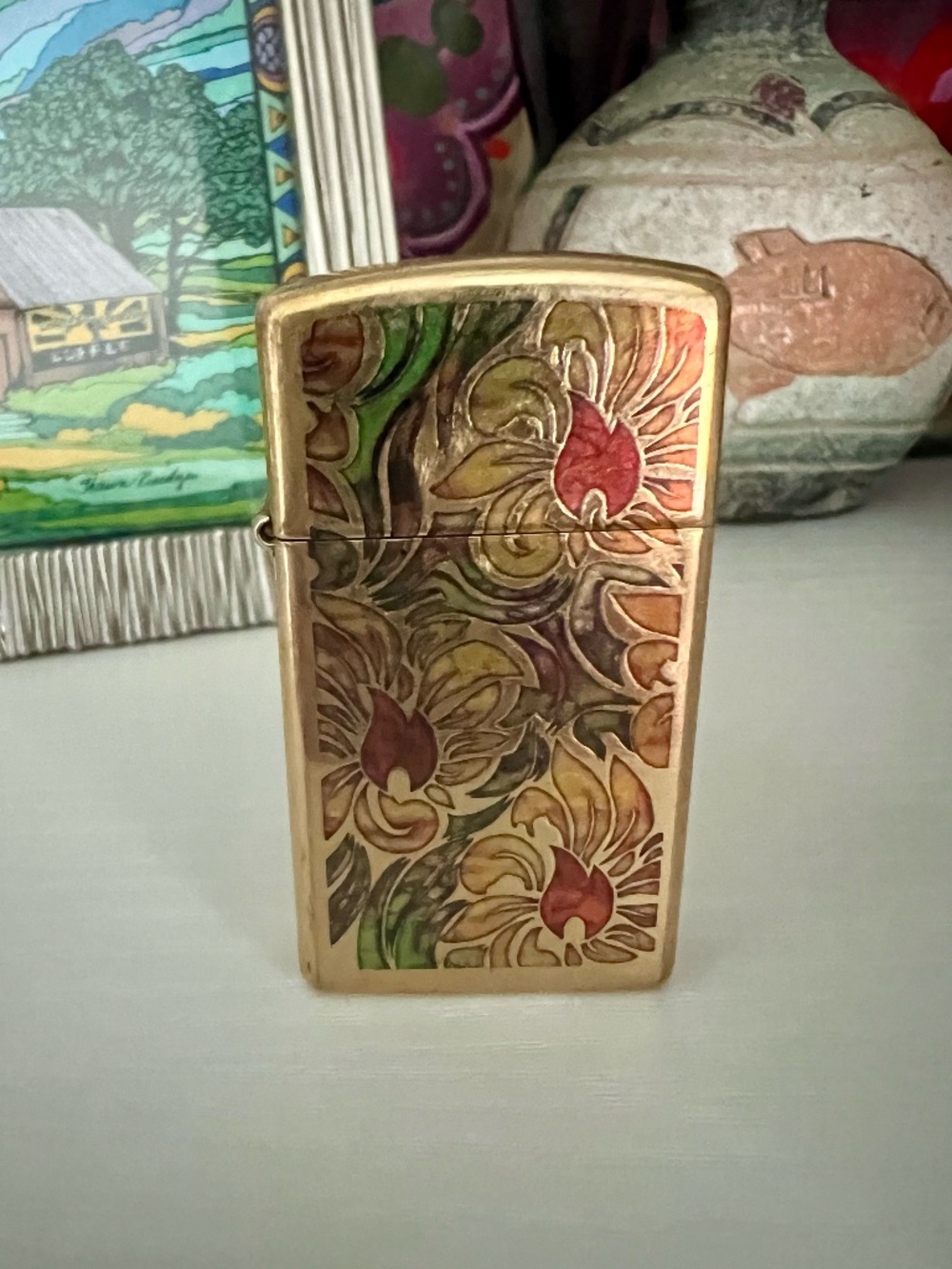 Zippo floral refillable lighter, Made in U.S.A